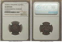Spanish Colony. Isabel II Quarto 1834 MA-F AU Details (Environmental Damage) NGC, Manila mint, KM10. Of substantial rarity and almost never encountere...