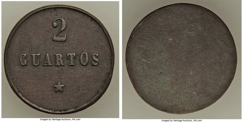 Spanish Colony. temp. Isabel II(?) copper Uniface Trial Strike 2 Cuartos ND Abou...
