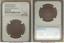 Spanish Colony. Isabel II copper Pattern 2 Centavos 1859 MS64 Brown NGC, KM-Pn12. Flashy glass-like fields and sharp devices lend to a near prooflike ...