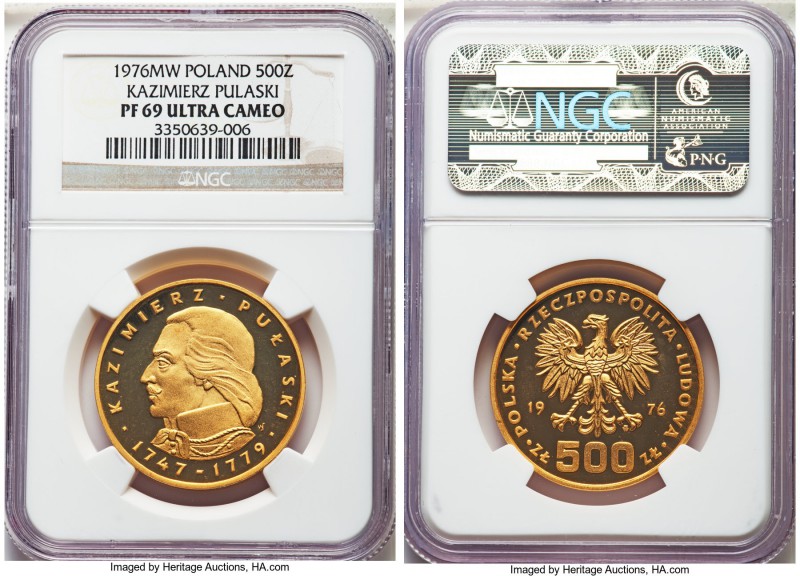 People's Republic gold Proof "Kazimierz Pulaski" 500 Zlotych 1976 PR69 Ultra Cam...