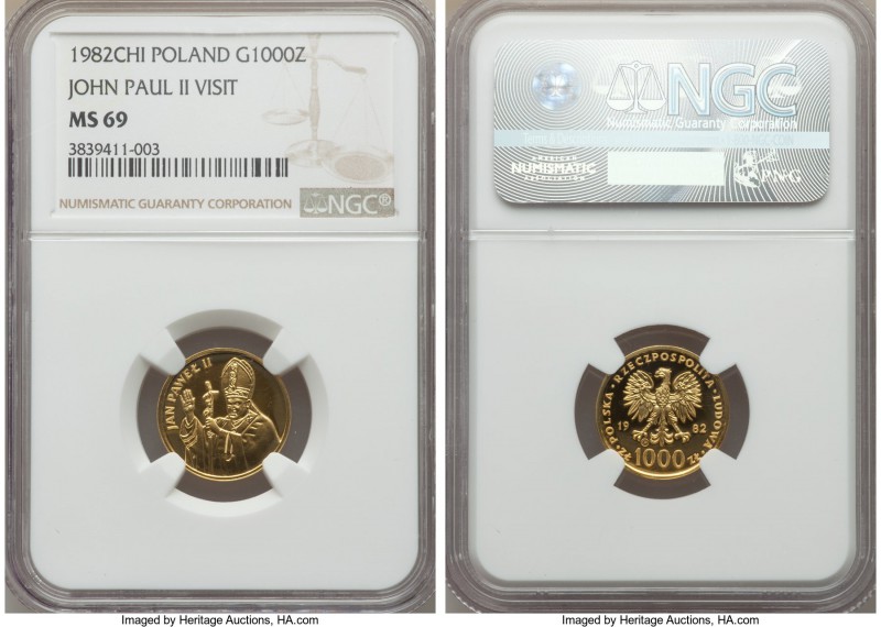 People's Republic gold 1000 Zlotych 1982 MS69 NGC, Valcambi mint, KM-Y138. Minta...