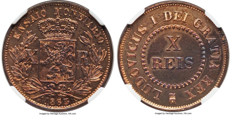 Luiz I copper Proof Pattern 10 Reis 1863 PR65 Red and Brown NGC, KM-Pn133. A gli...