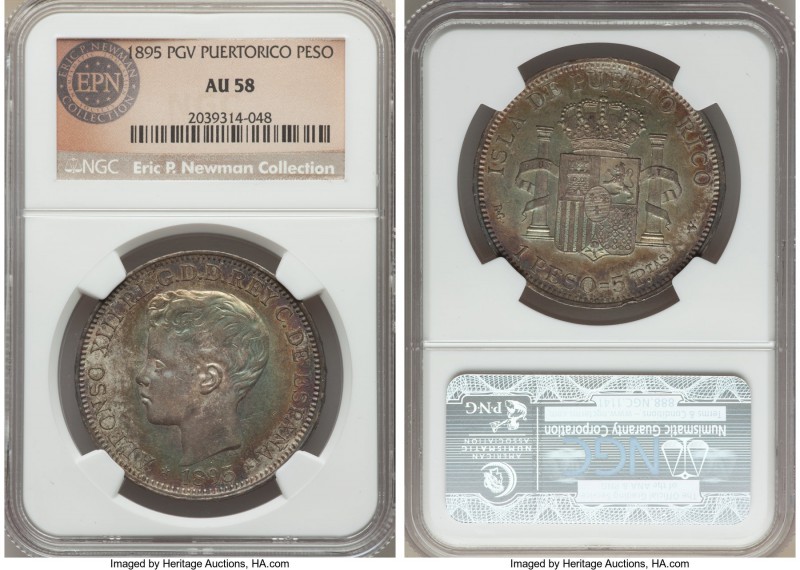 Spanish Colony. Alfonso XIII Peso 1895-PGV AU58 NGC, KM24. An already condition-...