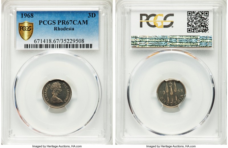 British Colony. Elizabeth II copper-nickel Proof 3 Pence 1968 PR67 Cameo PCGS, K...