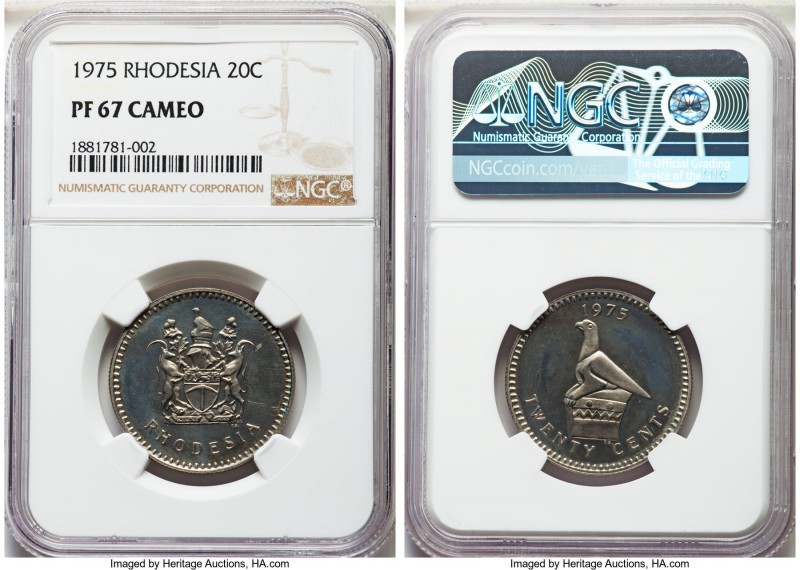 Republic Proof 20 Cents 1975 PR67 Cameo NGC, KM15. Mintage: 10. An extremely rar...