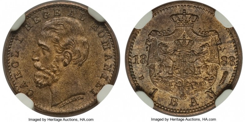 Carol I gilt-bronze Ban 1888-B MS64 NGC, Bucharest mint, KMA18a. Mintage: 500. O...