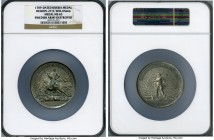 Peter I white metal "Swedish Army Destroyed" Medal 1709 MS63 NGC, 65mm, Diakov-27.9 (R2). By S. Yodin. A very rare and ornate piece celebrating Russia...