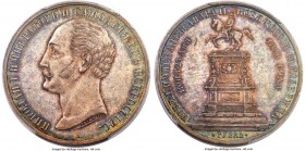 Alexander II "Nicholas I Memorial" Rouble 1859 AU58 PCGS, St. Petersburg mint, KM-Y28. A scarcer commemorative issue which has patinated to a dove-gra...