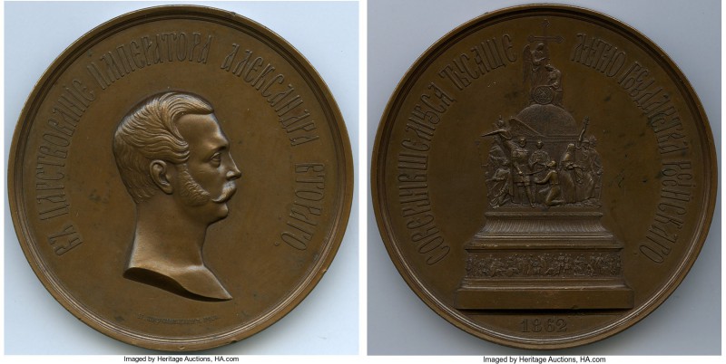 Alexander II bronze Millenium Monument Medal 1862 UNC, by P. Brunnitsyn, Diakov-...