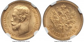 Nicholas II gold 5 Roubles 1902-AP MS66 NGC, St. Petersburg mint, KM-Y62. Sparkling golden brilliance and quite clean fields. A prime quality example ...