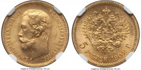 Nicholas II gold 5 Roubles 1902-AP MS65 NGC, St. Petersburg mint, KM-Y62. An enticing example with full golden brilliance and a bold strike.

HID99912...