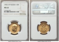 Nicholas II gold 10 Roubles 1903-AP MS63 NGC, St. Petersburg mint, KM-Y64.

HID99912102018