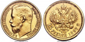 Nicholas II gold 15 Roubles 1897-AΓ MS63 PCGS, St. Petersburg mint, KM-Y65.2.

HID99912102018