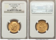 Nicholas II gold 15 Roubles 1897-AГ AU58 NGC, St. Petersburg mint, KM-Y65.2. Narrow rim variety.

HID99912102018