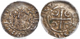 William I "The Lion" silver Penny ND (1174-1195) AU50 PCGS, Roxburgh or Berwick mint, Raul Derling as Moneyer, Crescent and pellet coinage, S-5026. De...