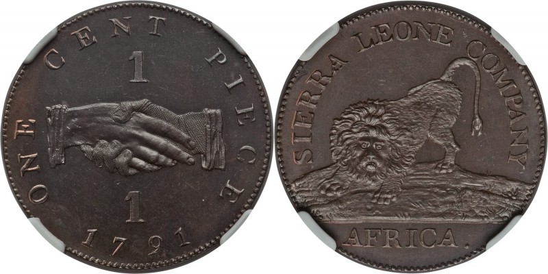 British Colony. Sierra Leone Company Proof Cent 1791 PR65 Brown NGC, KM1. An inc...