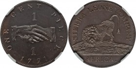 British Colony. Sierra Leone Company Proof Cent 1791 PR65 Brown NGC, KM1. An incredible gem example, clearly proof as shown by its level of detail. Sc...