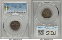 British Colony. Sierra Leone Company silver 10 Cents 1796 AU50 PCGS, KM3. With variegated charcoal and autumnal tones. Struck by the Sierra Leone Comp...