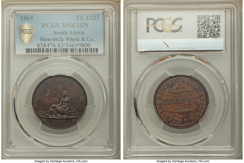Cape of Good Hope. Whyte & Co. bronze 1/2 Penny Token 1861 MS63 Brown PCGS, Hern...