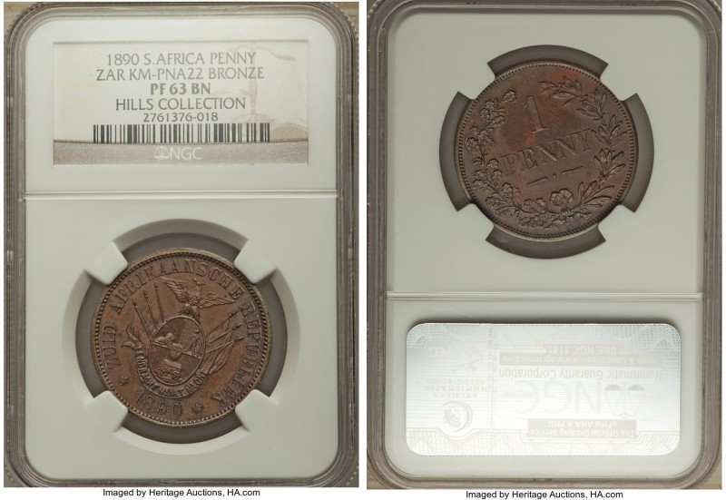 Transvaal. Republic bronze Proof Pattern Penny 1890 PR63 Brown NGC, Berlin mint,...