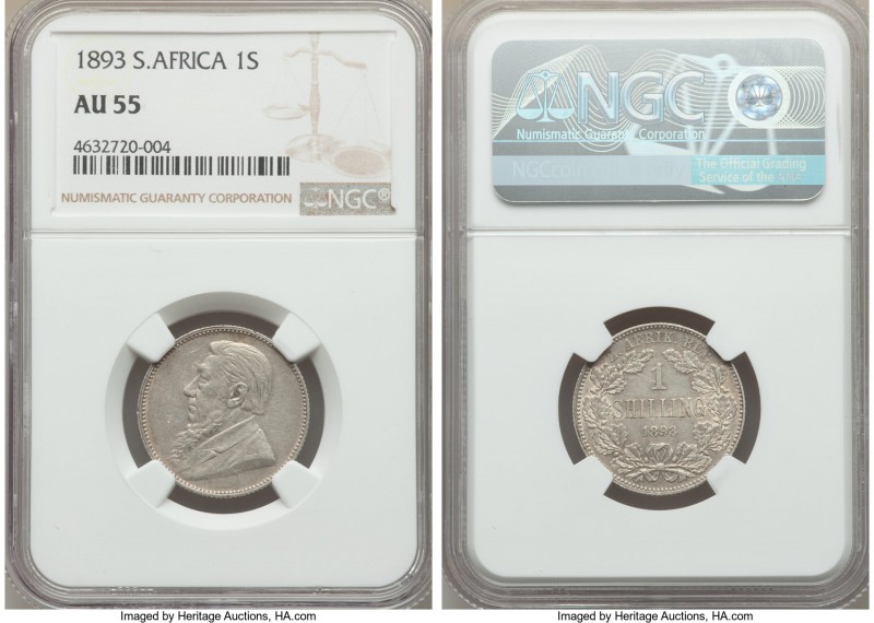 Republic Shilling 1893 AU55 NGC, Pretoria mint, KM5, Hern-Z18. Some light rub on...