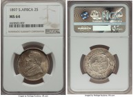 Republic 2 Shillings 1897 MS64 NGC, Pretoria mint, KM6. A typically quite common coin in lower grades that quickly escalates to a great rarity in this...