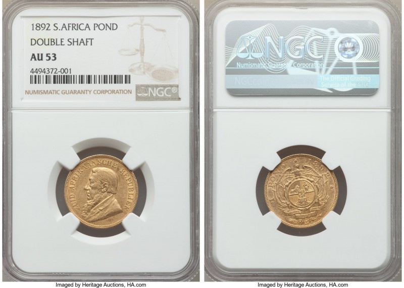 Republic gold "Double Shaft" Pond 1892 AU53 NGC, KM10.1. Even rub on the highlig...
