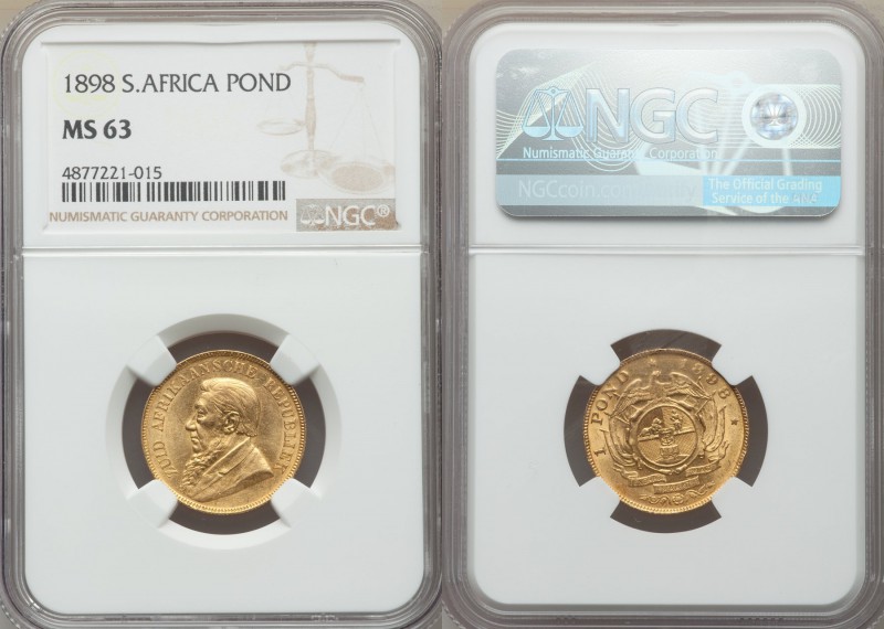 Republic gold Pond 1898 MS63 NGC, Pretoria mint, KM10.2. A solid Mint State rend...
