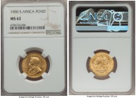 Republic gold Pond 1900 MS62 NGC, Pretoria mint, KM10.2. Exceptional to find in this near-choice Mint State, a slight bit of weakness on Kruger's hair...