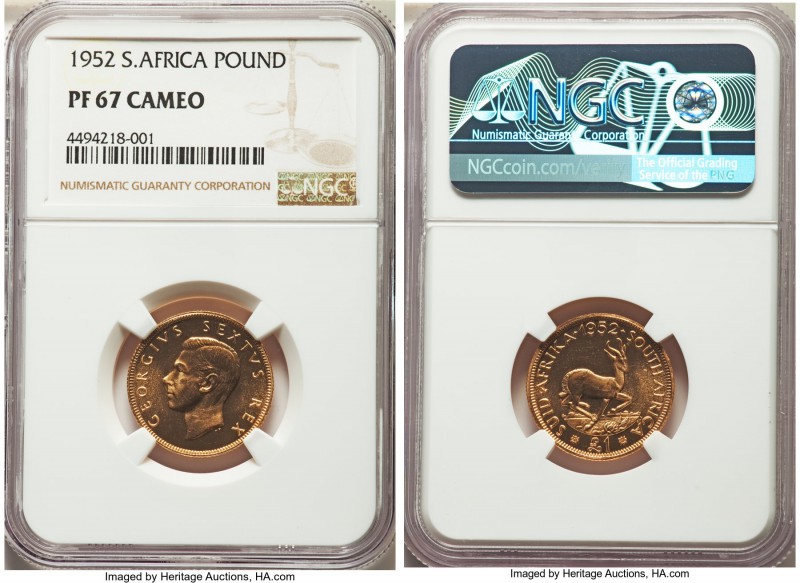 George VI gold Proof Pound 1952 PR67 Cameo NGC, KM43. One of just 3 examples gra...