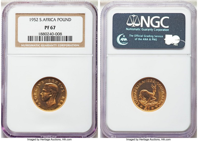 George VI gold Proof Pound 1952 PR67 NGC, KM43. Mintage: 12000. A Superb Gem Min...