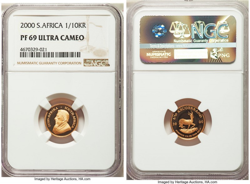 Republic 4-Piece Certified gold Krugerrand Proof Set 2000 NGC, 1) 1/10 Krugerran...