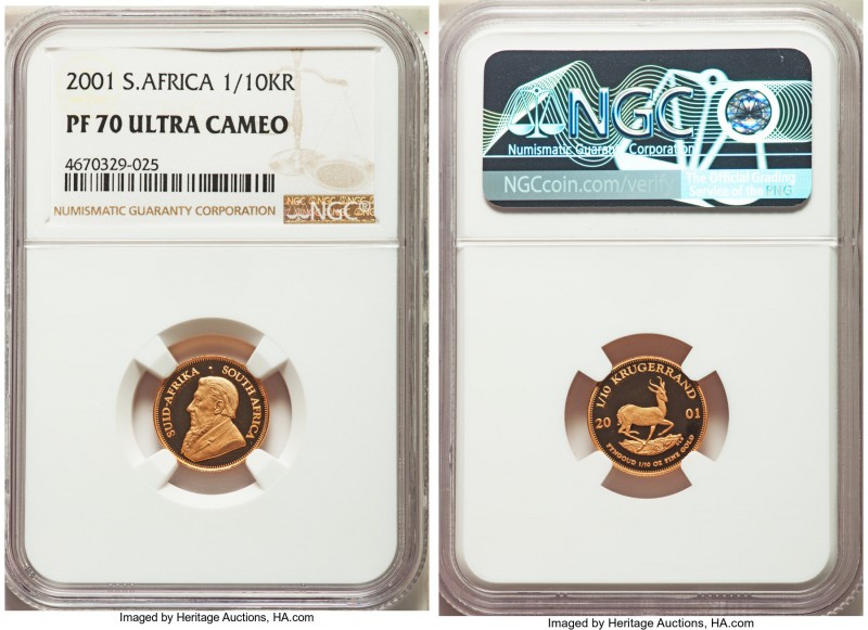 Republic 5-Piece Certified gold Krugerrand Proof Set 2001 NGC, 1) 1/10 Krugerran...