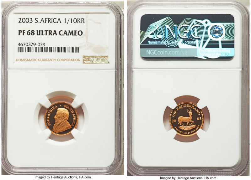 Republic 5-Piece Certified gold & silver Krugerrand Proof Set 2003 NGC, 1) 1/10 ...