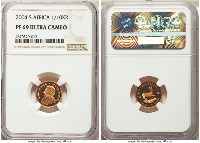 Republic 4-Piece Certified gold Krugerrand Proof Set 2004 NGC, 1) 1/10 Krugerran...