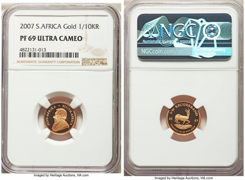 Republic 4-Piece Certified gold Krugerrand Proof Set 2007 NGC, 1) 1/10 Krugerran...