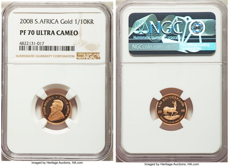 Republic 4-Piece Certified gold Krugerrand Proof Set 2008 NGC, 1) 1/10 Krugerran...