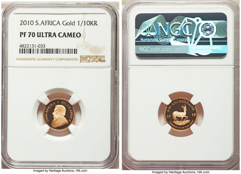Republic 4-Piece Certified gold Krugerrand Proof Set 2010 NGC, 1) 1/10 Krugerran...