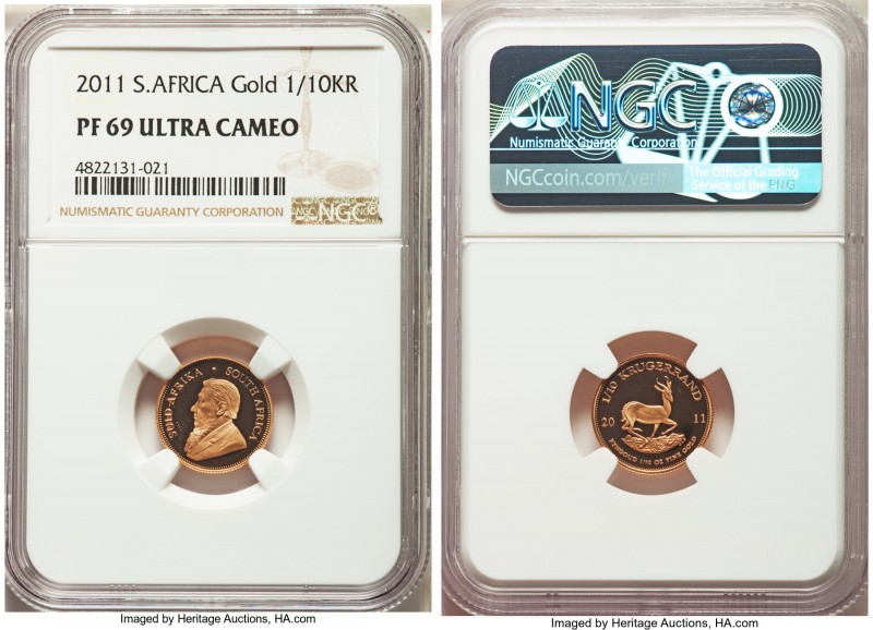 Republic 4-Piece Certified gold Krugerrand Proof Set 2011 NGC, 1) 1/10 Krugerran...