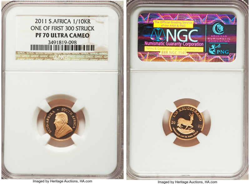 Republic 4-Piece Certified gold Proof Krugerrand Set 2011 PR70 Ultra Cameo NGC, ...