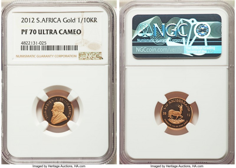 Republic 4-Piece Certified gold Krugerrand Proof Set 2012 NGC, 1) 1/10 Krugerran...
