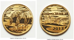 Republic 3-Piece gold "Natura" 10 Rand Proof Set 2011-2013,  1) "Meerkat" 10 Rand 2011, KM509 2) "African Painted Wolf" 10 Rand 2012, KM525 3) "Zebra"...