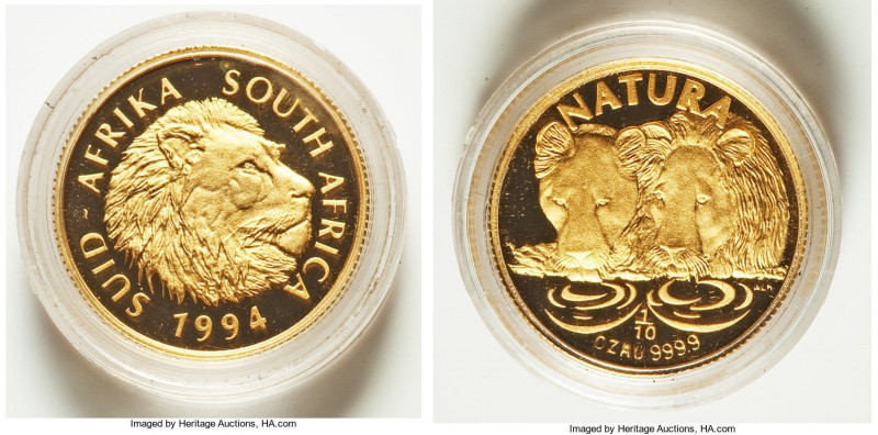 Republic 4-Piece gold & silver "Lion of Africa" Natura Proof Set 1994, 1) silver...
