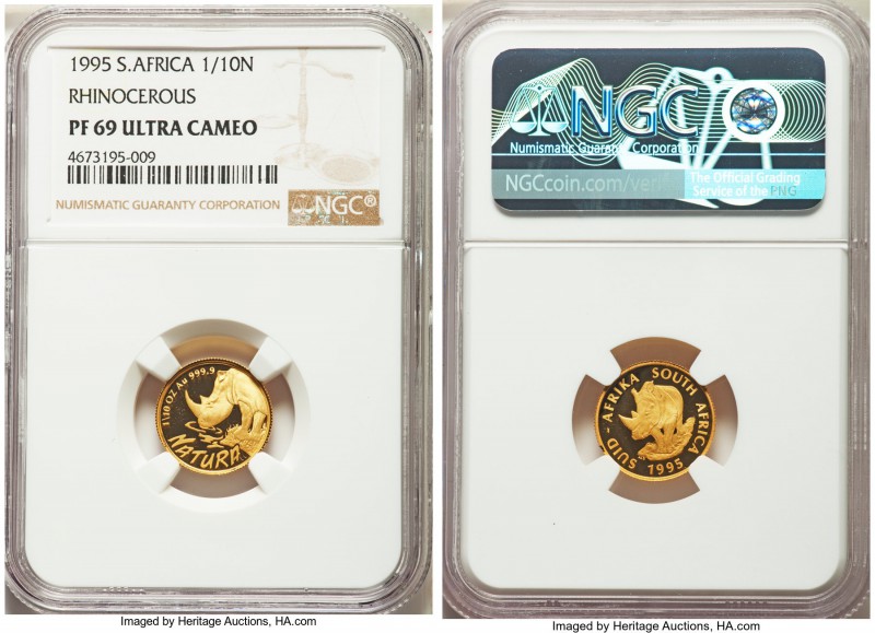 Republic 4-Piece Certified gold "Rhinoceros" Natura Proof Set 1995 PR69 Ultra Ca...