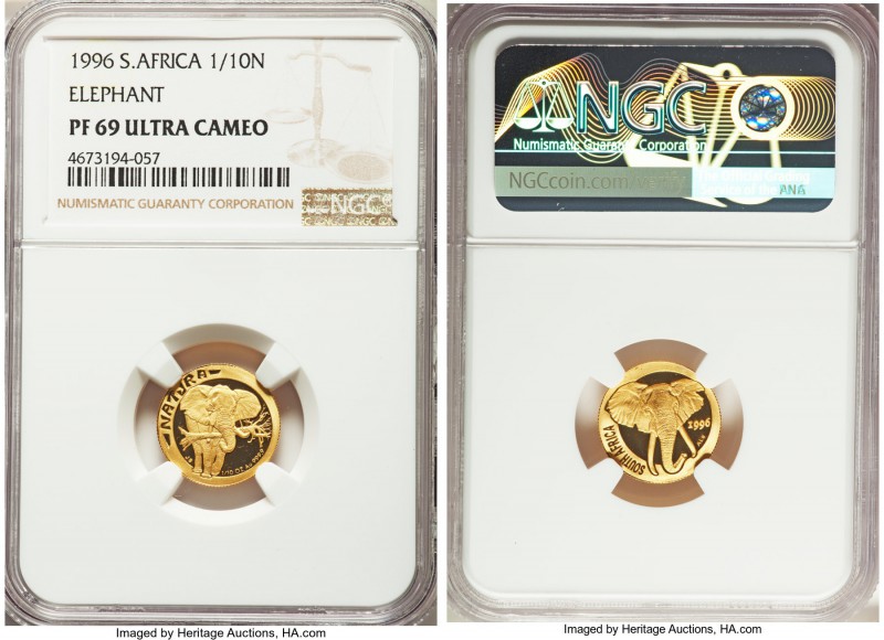 Republic 4-Piece Certified gold "Elephant" Natura Proof Set 1996 NGC, 1) 1/10 Na...