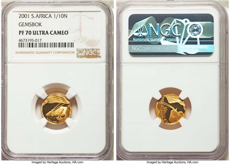 Republic 4-Piece Certified gold "Gemsbok" Natura Proof Set 2001 NGC, 1) 1/10 Oun...