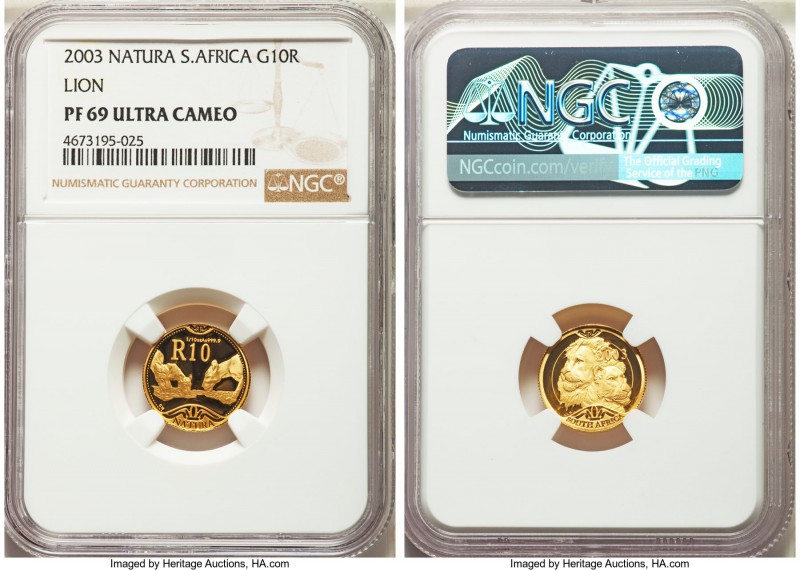 Republic 4-Piece Certified gold "Natura - Lion" Rand Proof Set 2003 NGC, 1) 10 R...