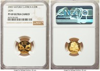 Republic 4-Piece Certified gold "Natura - Lion" Rand Proof Set 2003 NGC, 1) 10 Rand - PR69 Ultra Cameo, KM414 2) 20 Rand - PR70 Ultra Cameo, KM415 3) ...