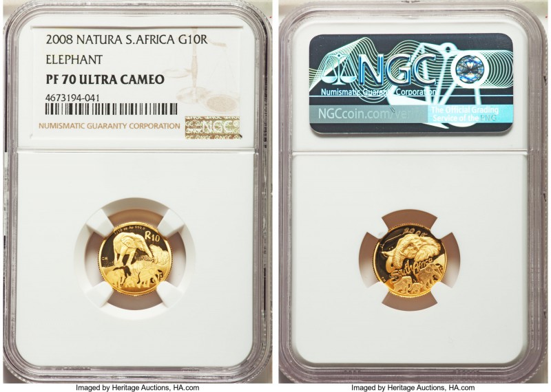 Republic 4-Piece Certified gold "Natura - Elephant" Proof Set 2008 NGC,  1) 10 R...