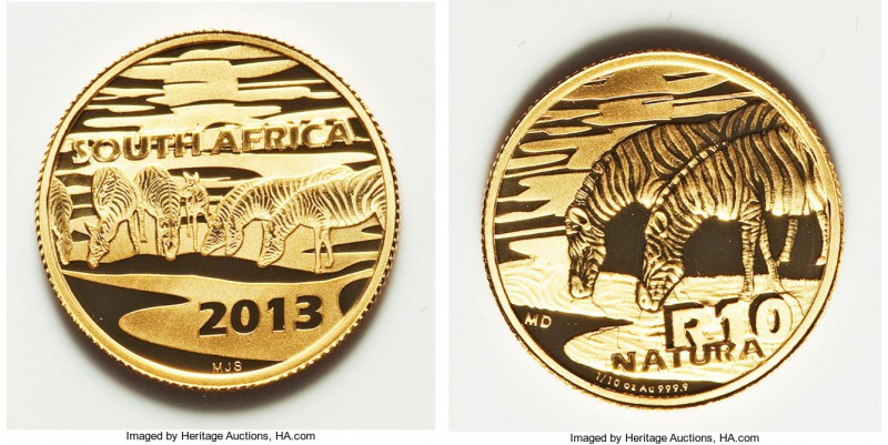 Republic 4-Piece gold "Zebra" Rand Proof Set 2013,  1) 10 Rand (1/10 oz), KM-Unl...